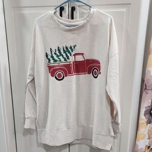 Cozy Cream Sweater with Red Truck Design